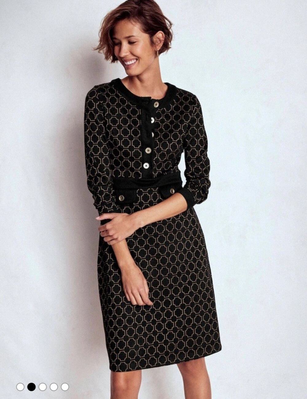 Boden Lavinia Ottoman Dress NWT Black Gold Geometric Long Sleeve Workwear Sz 6